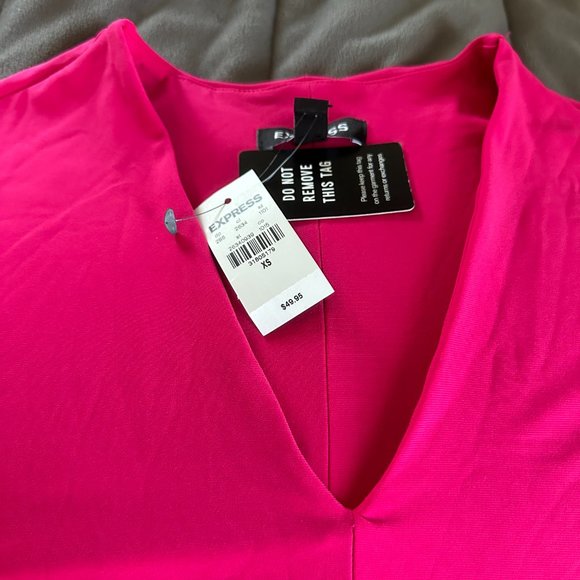 NWT Express Hot Pink Surplice Dolman Short Cuffed Sleeve Bodysuit Top - Picture 2 of 3